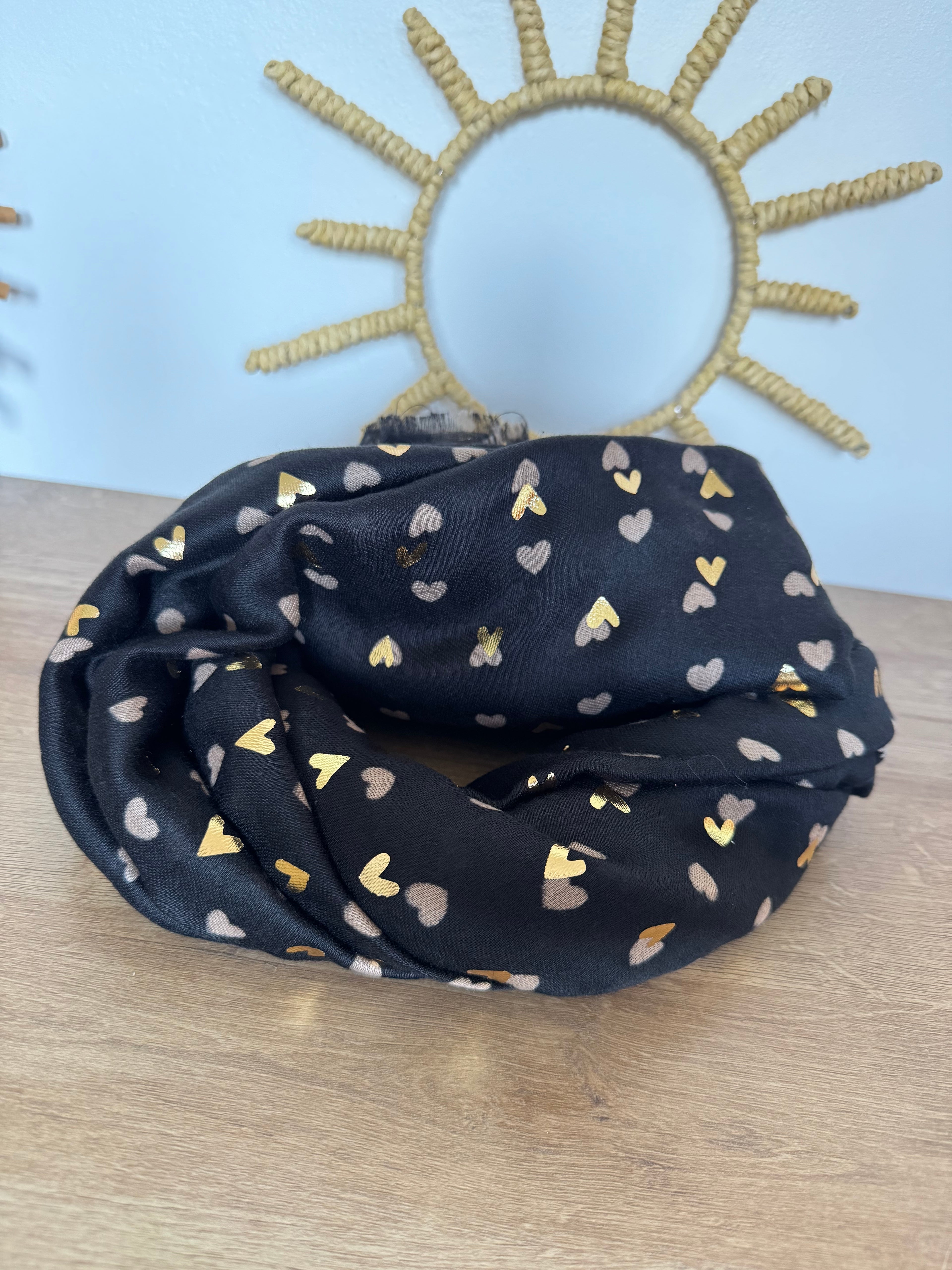 Écharpe noire cœur Doré