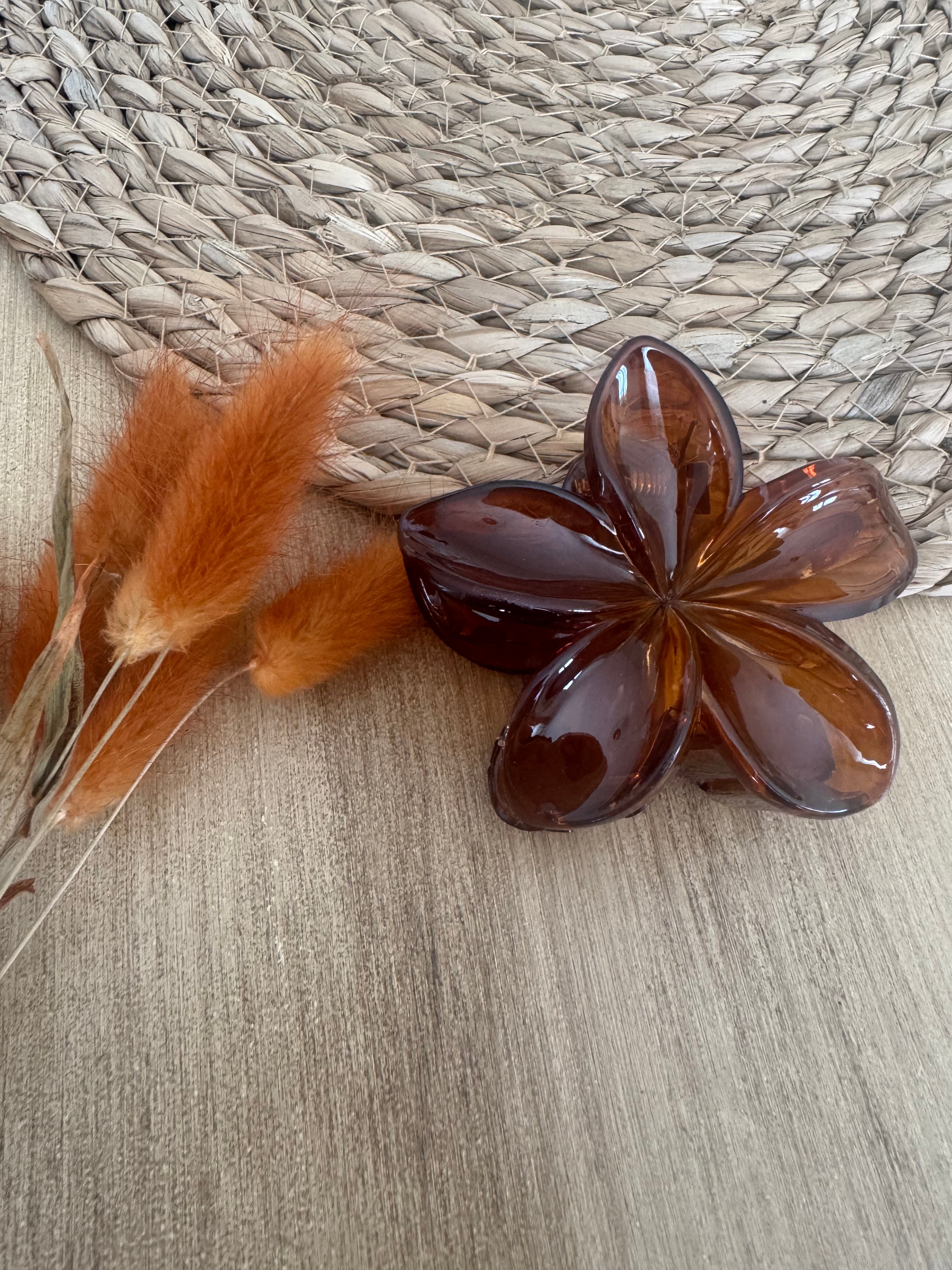 Pince cheveux fleur de Tiaré marron foncé
