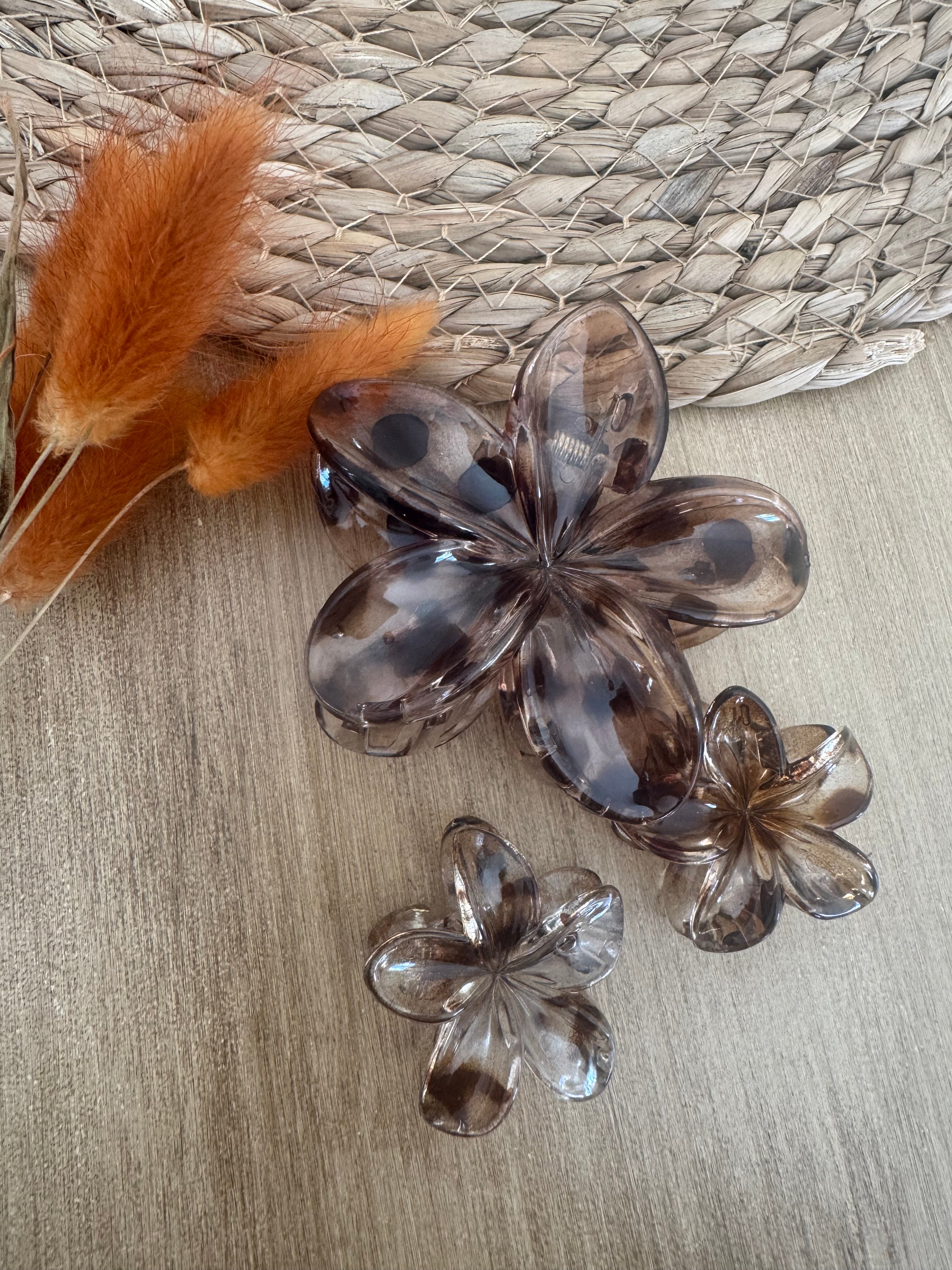 Pinces cheveux fleur de Tiaré imprimé léopard
