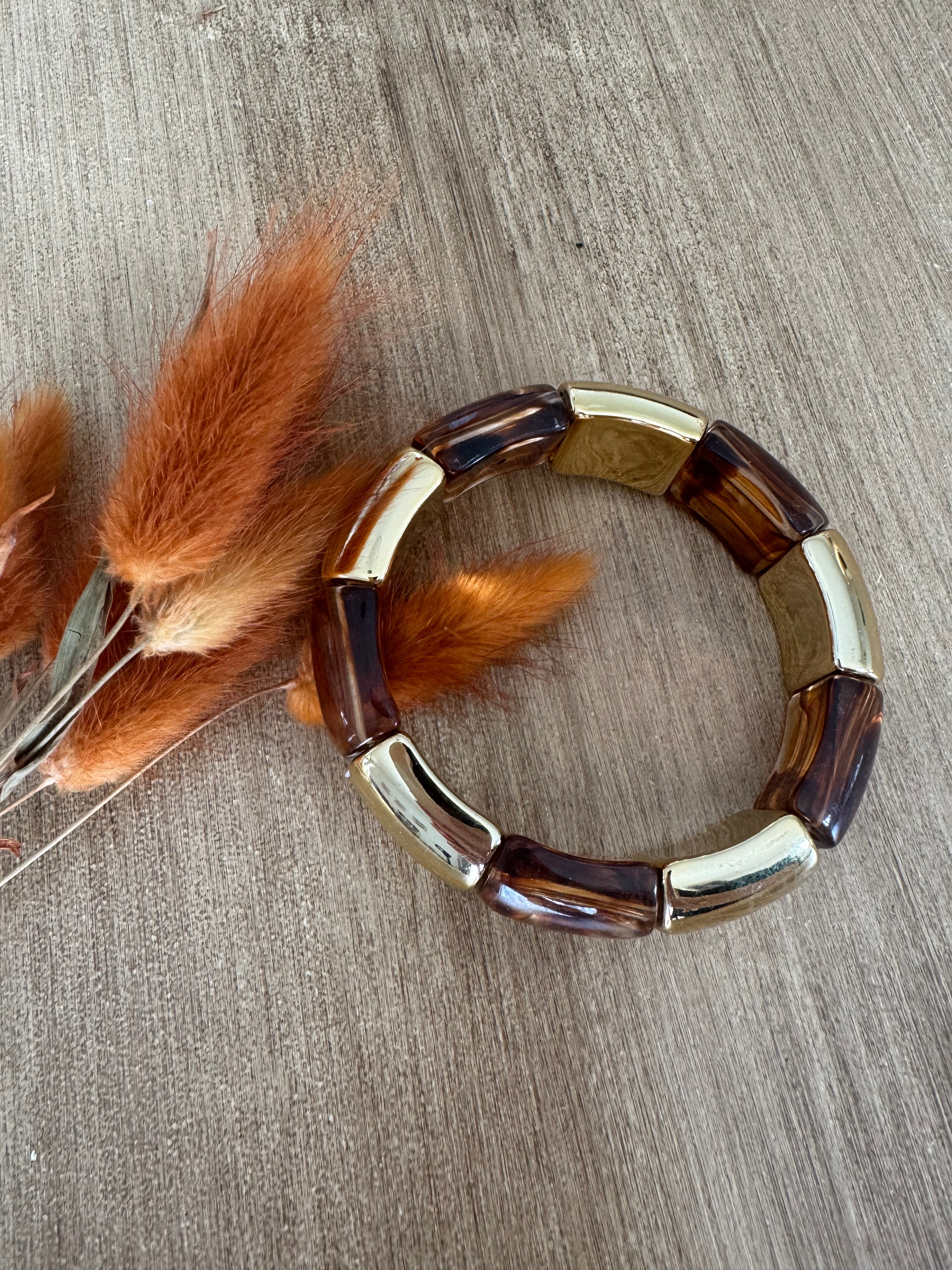 Bracelet tendance en résine doré marron